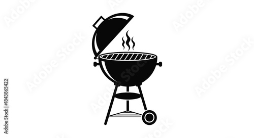 A simple black and white illustration of a classic outdoor kettle grill silhouette