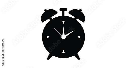 A striking black silhouette of a classic alarm clock displaying a time detailed design silhouette
