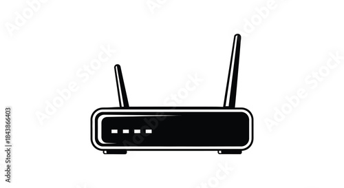 A dark simplistic depiction of a wireless router showcasing its antenna and form silhouette