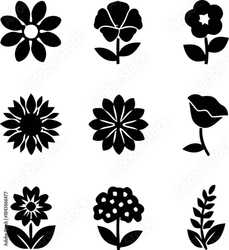 Sunflower and Daisy Wildflower Silhouette Collection Vector Set