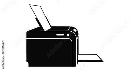 A striking black and white image of a modern printer shown in a bold silhouette