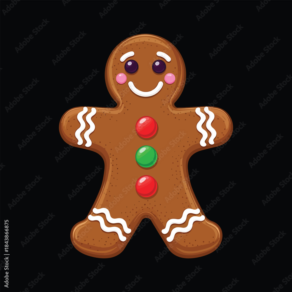 Obraz premium Cute Gingerbread Man Cookie Festive Christmas Holiday Bakery Illustration