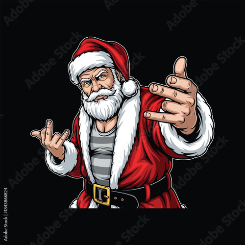 Cool Rocker Santa Claus Showing Hand Gesture