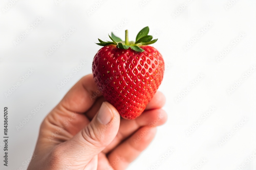 Obraz premium hand holding a strawberry on a white background