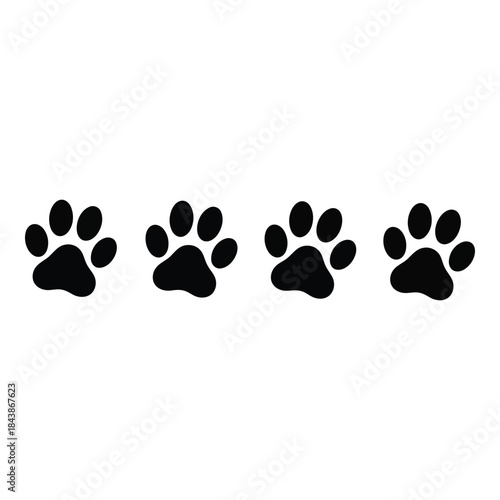 Cat paw prints on white background