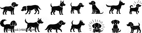 Collection of various dog breeds in silhouette
