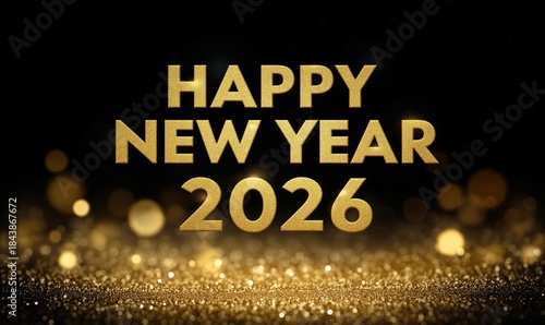 Festive Golden New Year 2026 Celebration with Sparkling Background
