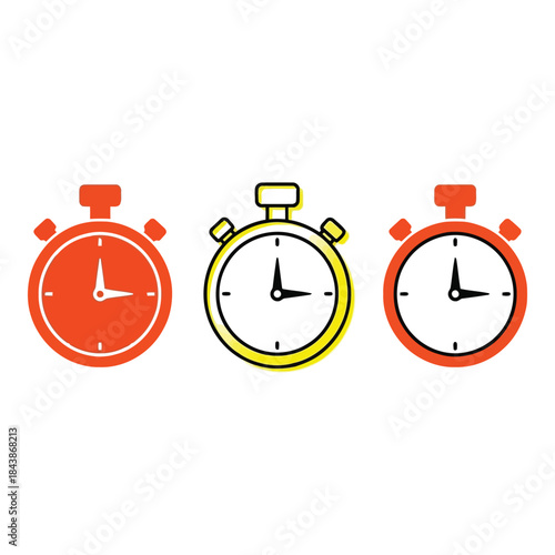 Three stopwatches with different colors and time