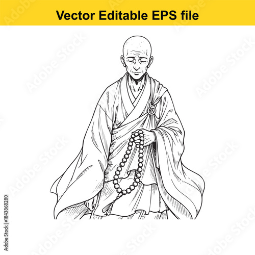  Monk in meditation holding prayer beads