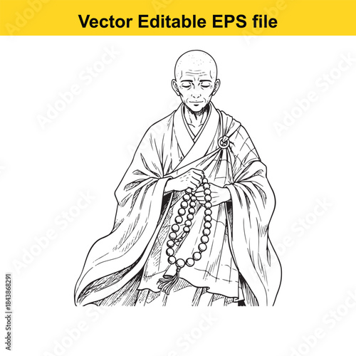  Monk holding prayer beads