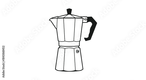A simple black and white illustration of a classic stovetop espresso maker silhouette