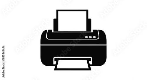 A stark black printer icon showcasing a minimalist design and clean silhouette