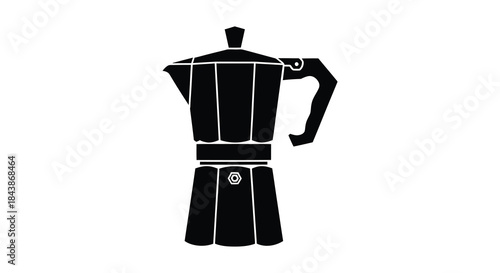 A striking black and white illustration of a classic italian stovetop espresso maker silhouette