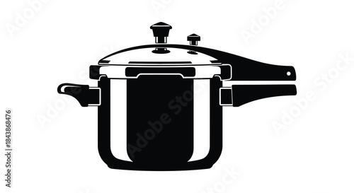 A striking black and white depiction of a vintage pressure cooker a kitchen essential silhouette