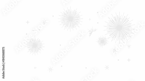A scattering of delicate white fireworks and stars against a clean white background.