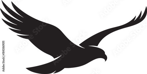 Black Flying Eagle or Falcon Silhouette Vector Design for Freedom, Power, and Logo