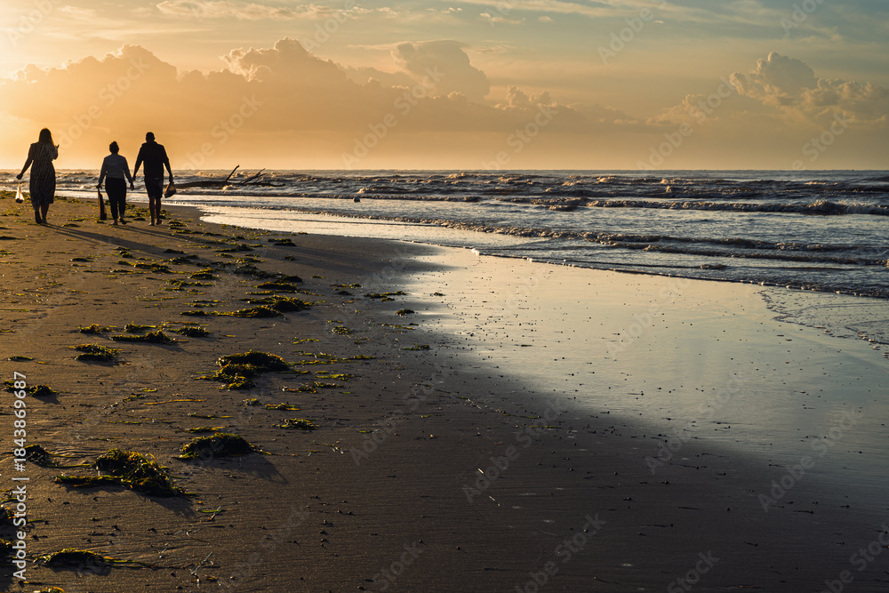 Naklejka premium summer sunrise over the lagoon meets the sea, Bibione Pineda, Venice, Italy
