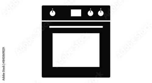 A simplistic black outline depicts a modern kitchen oven appliance a striking silhouette
