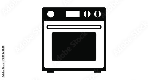 A minimalist depiction of a black stove with a visible oven and control panel silhouette