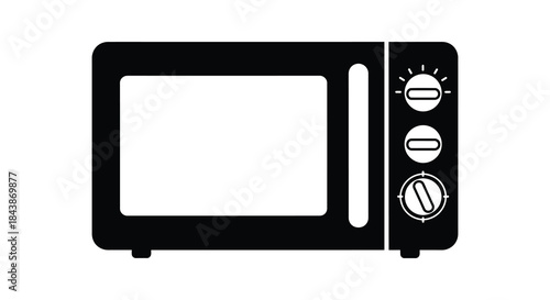A simple black and white illustration of a modern kitchen microwave oven silhouette