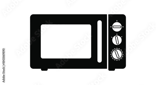 A simple black and white illustration of a modern kitchen microwave oven silhouette
