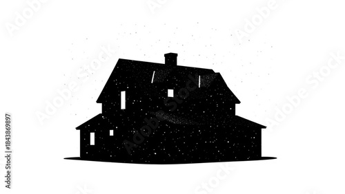 Black silhouette of a house with a chimney on a