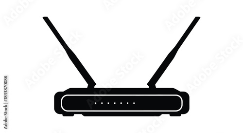 A sleek black wireless router depicted in a minimalist style presented as a silhouette