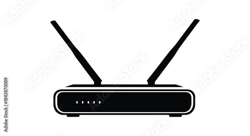 A simple black wireless router illustration depicting connectivity and network access a striking silhouette