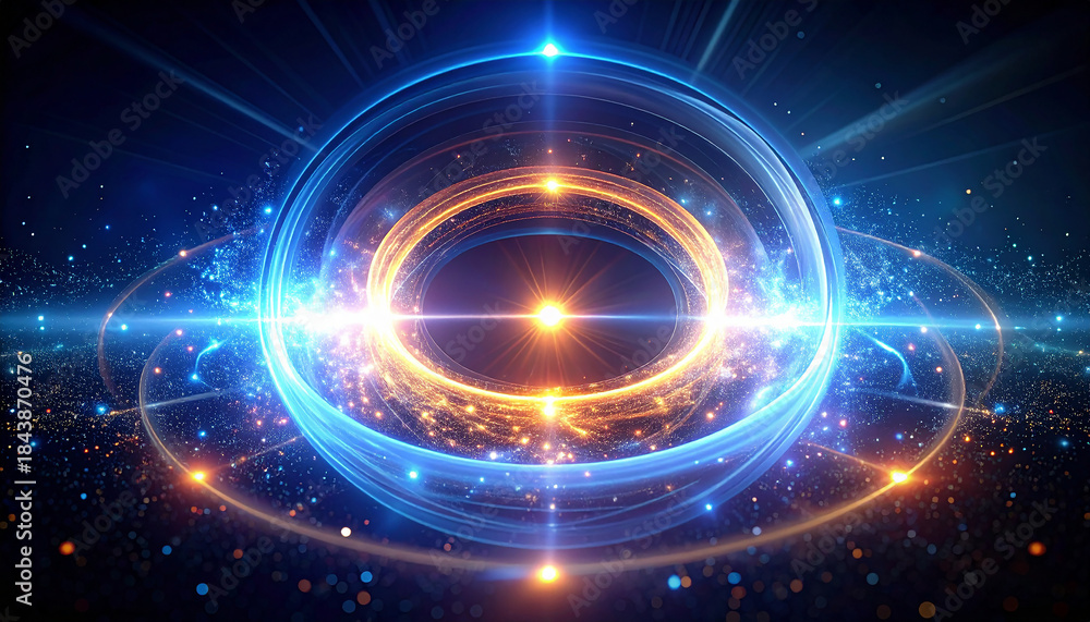 Obraz premium Celestial Sphere: A mesmerizing fractal rendering unveils a luminous celestial sphere, its intricate layers radiating energy and light, suggestive of cosmic wonders and the mysteries of the universe.