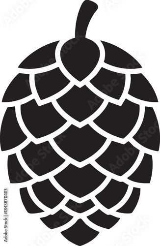 Black Vector Silhouette of Hop Cone for Brewing, Beer, and Botanical Design