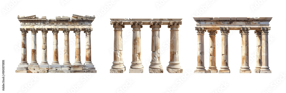 Naklejka premium Three antique columns isolated on transparent background. 