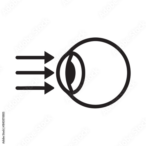 A simple black and white illustration depicting an eye with light rays entering representing vision or sight