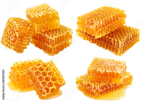 Set of honeycomb isolated on transparent background. 