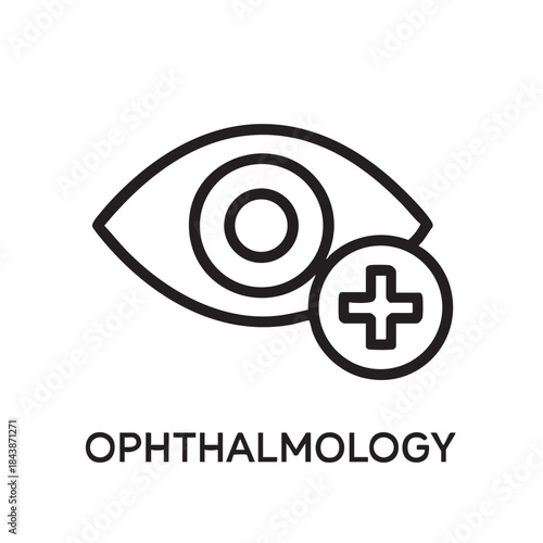 A simple line drawing depicts an eye with a medical cross symbol alongside the text ophthalmology
