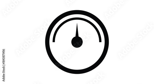 A simple black and white circular gauge with a needle pointing upwards silhouette
