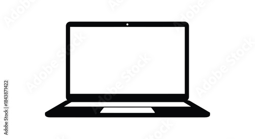A simple black outline of an open laptop computer presented as a clean silhouette