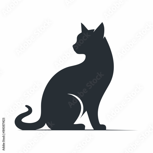 Cute black domestic feline vector illustration silhouette of a kitten on a white background