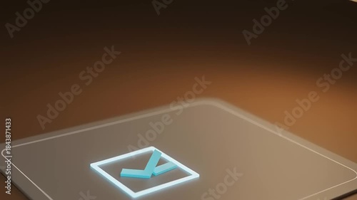 Digital pen hovering above a glowing checkbox on a sleek surface, symbolizing technology and selection