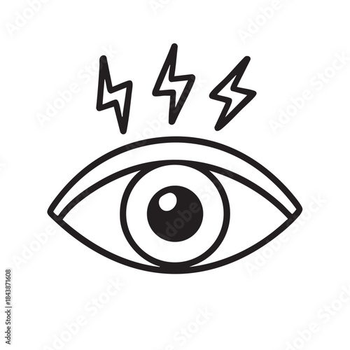 A striking black and white illustration depicts an eye with three lightning bolts above it symbolizing power and perception
