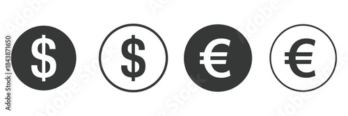 Dollar and euro currency icon set vector illustration for global finance, business transactions, currency exchange,