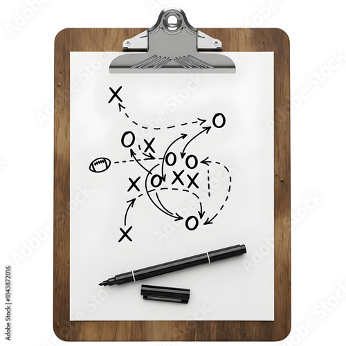 American football play strategy diagram on clipboard