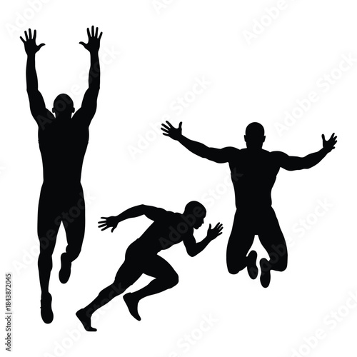 Silhouettes of men jumping and running depicting energy and movement
