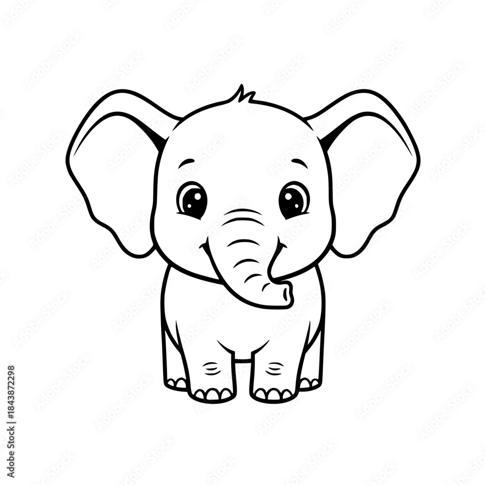 Naklejka premium Baby Elephant Line Art. Black and White Vector Icon for Kids' Logo, Gentle Animal Mascot, Sweet/Playful Symbol, or Nursery Decor/Baby Shower/Apparel Branding. Generative ai 
