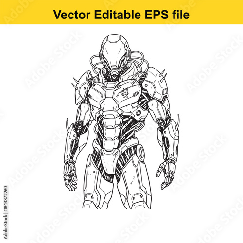  Mechanical warrior in battle stance