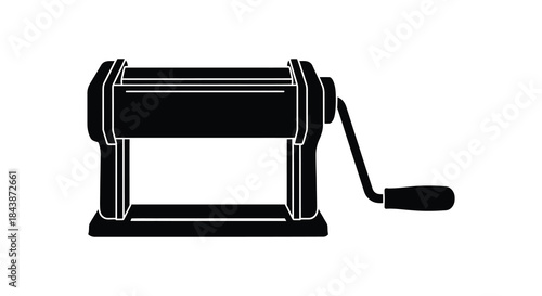 A detailed black silhouette of a vintage pasta maker with a hand crank a classic kitchen tool silhouette