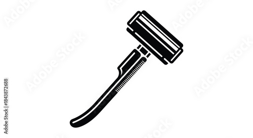 A striking black and white image of a classic safety razor in a bold silhouette