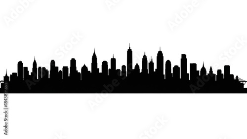 Black silhouette of a city skyline with tall buildings on
