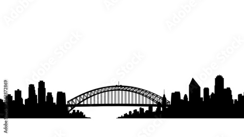 Black silhouette of sydney city skyline with harbour bridge on