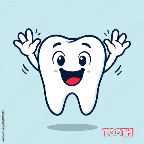 cute tooth Double Hand Wave Both hands up and waving, big excited smile tooth,teeth,dental,dentistry,dentist,smile,oral,health,hygiene,clean,care,whitening,brace,braces,implant,cavity,decay,enamel,gum