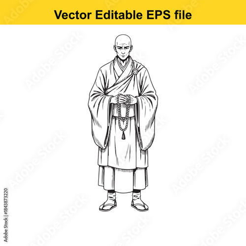  Standing monk with prayer beads